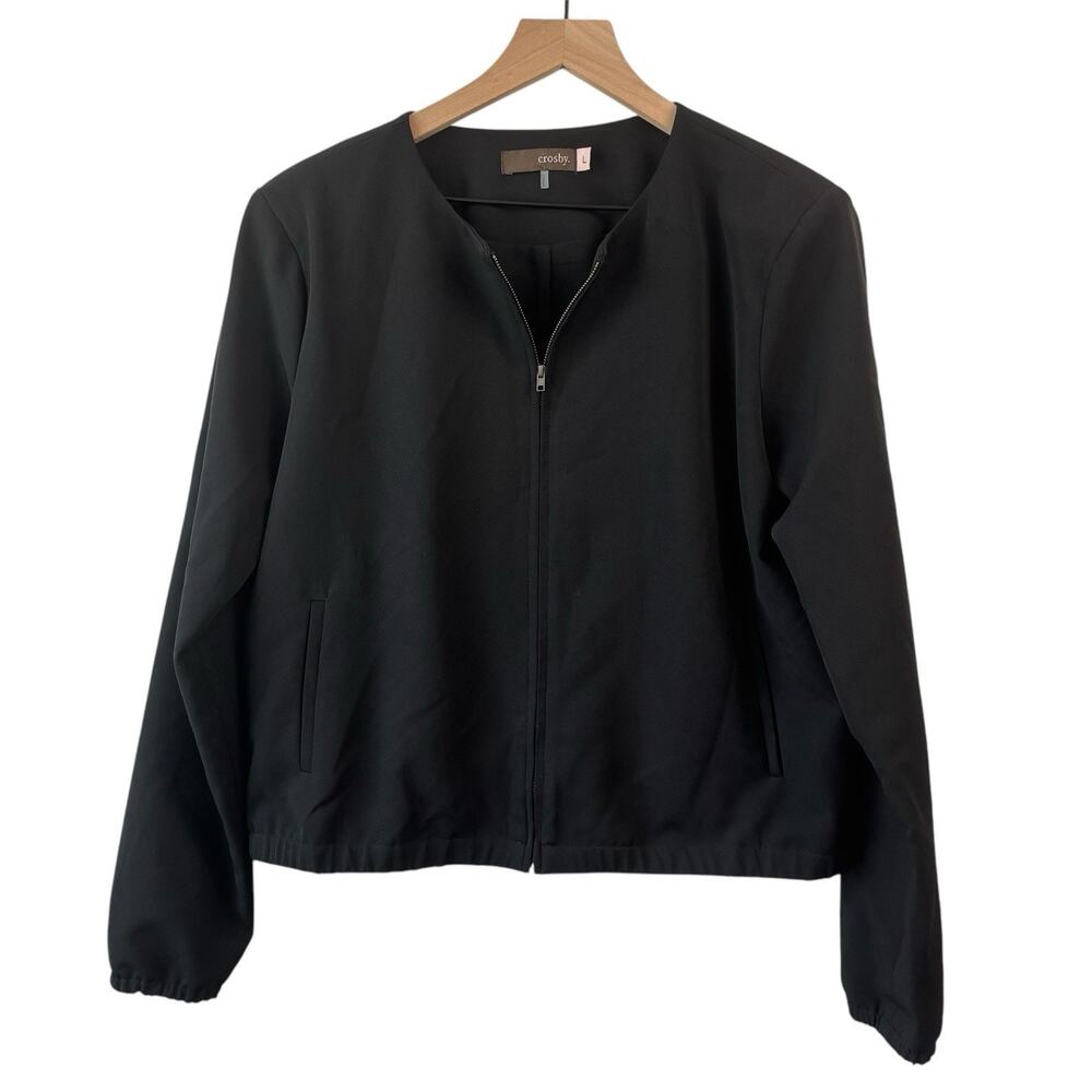Crosby Womens Jacket Black Large Zip Up Bomber Style Business Casual Stretch